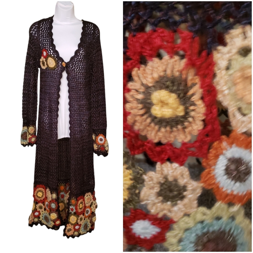 RELAIS KNITWEAR crochet flower duster